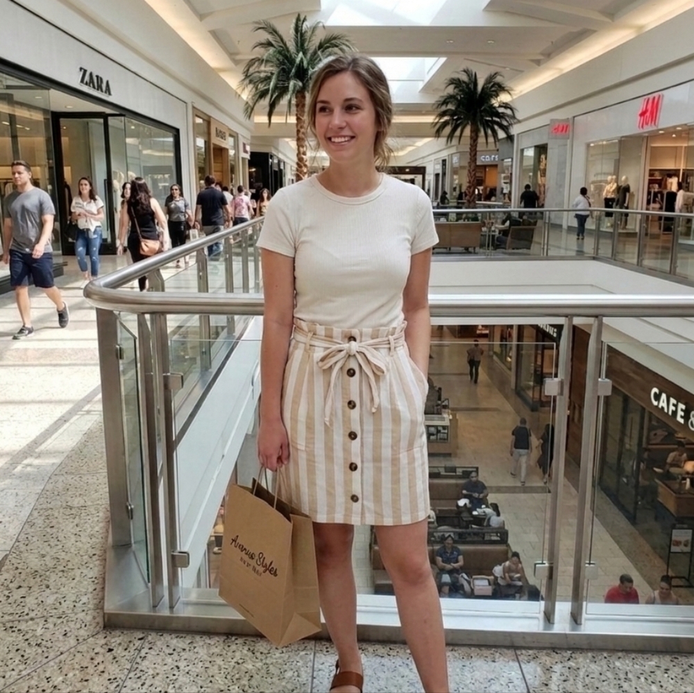 Classic Hollister Beige and White Striped Skirt